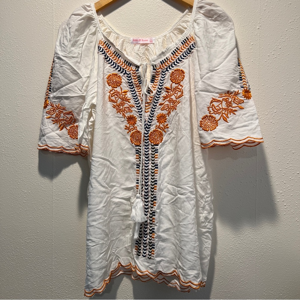 Ana & rose White and Orange Embroidered Women's Top